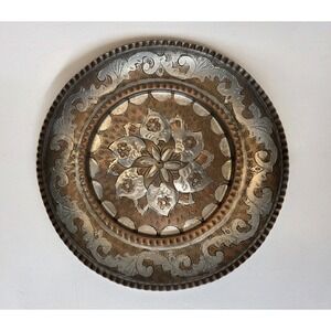 Boho Copper Silver Overlay Wall Art Plate 10" Mid 20th Century Made In Greece